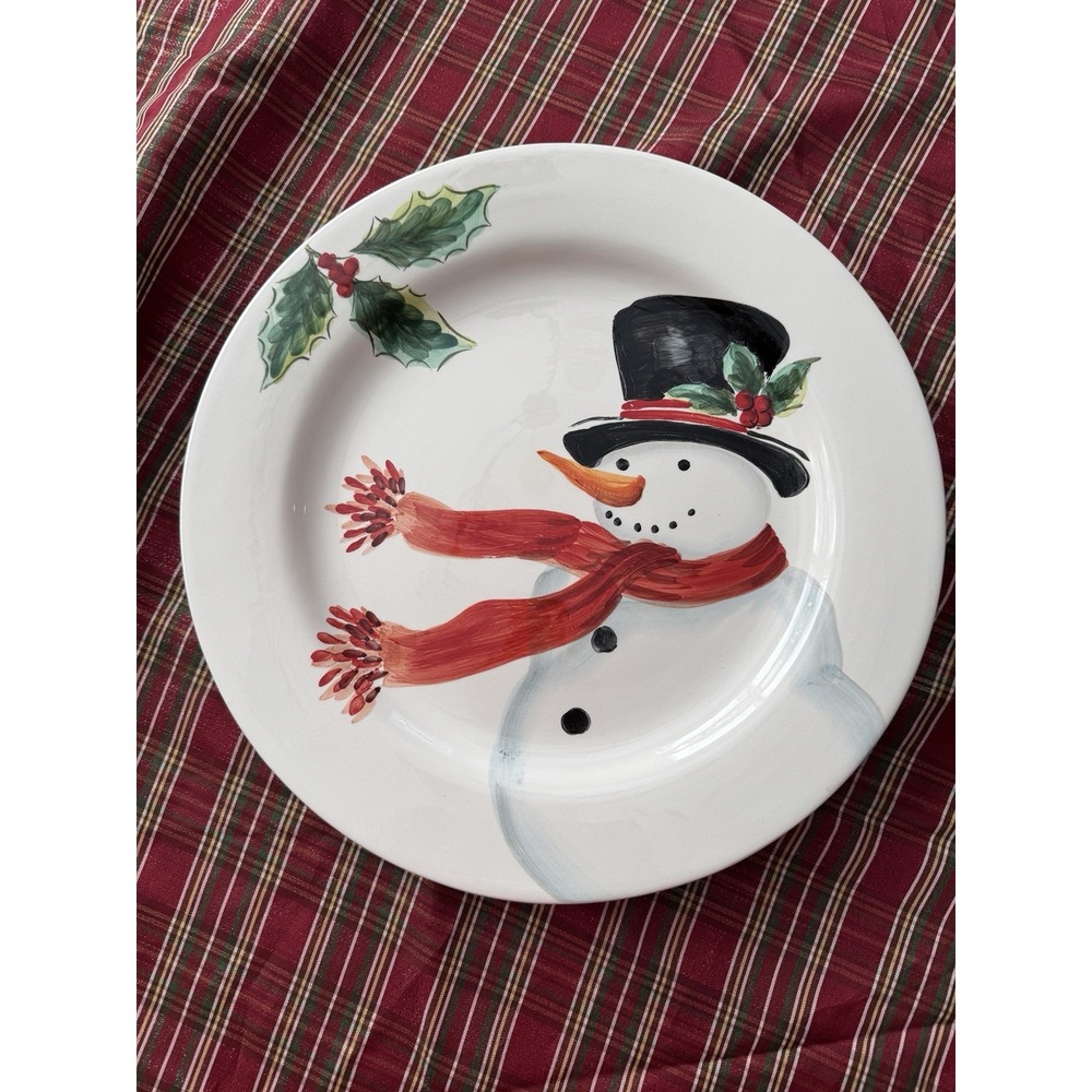 Maxcera Top Hat Snowman Holly Christmas Ceramic Platt 14 Inch Holiday Serving - Picture 2 of 4